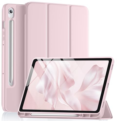 Vobafe Hülle für Samsung Galaxy Tab S10 Lite/Tab S10 FE/S9 FE/S9 | Schutzhülle aus dünnem und weichem TPU mit S-Pen-Halterung, Auto Schlafen/Wachen, Dreifach-Faltständer, Pink
