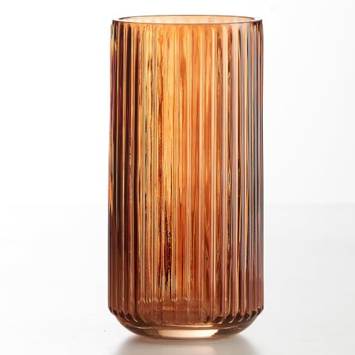 Ekirlin 19 CM Flower Vase, 7.5 inch Amber Thickened Hand Blow Glass Vase Round Vintage Striped Bottles for Bookshelf,Dinner Table,Indoor Office Desktop,Meeting Room,Bathroom,Countertop,Home