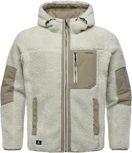 Ragwear Herren Plüschjacke warme gefüttterte Teddyjacke mit Brusttasche und verstellbarer Kapuze Chille S-4XL