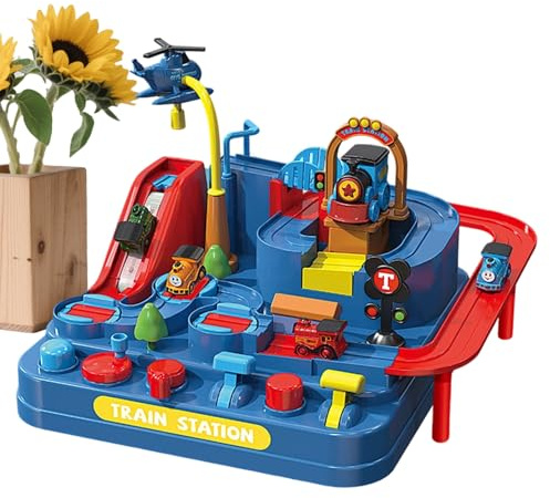 Nudorpn Spielzeug Auto Rennbahn - Dinosaurier Rutschbahn Zug Fahrzeuge - Weihnachts Abenteuer Thema Eisenbahn Strecke Spielzeug - für Kinder und Mädchen für Geburtstage für Zuhause für Schule für