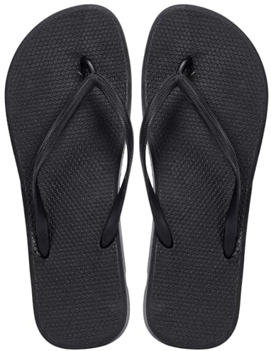 InfiniZer Unisex Flip Flops Rubber Flatform Summer Beach Slip-Resistant Flat Flipflops for Women Men Shower Swimming Pools (Black, UK 5/5.5)