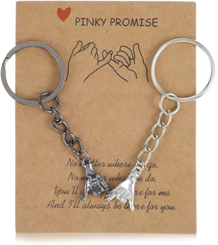 2Pcs Matching Couple Keyring for Boyfriend Girlfriend His and Hers Gifts Best Friend Bestfriend Birthday Gift Pinky Promise with Card Romantic I Love You Gift for Her Him Long Distance Relationship