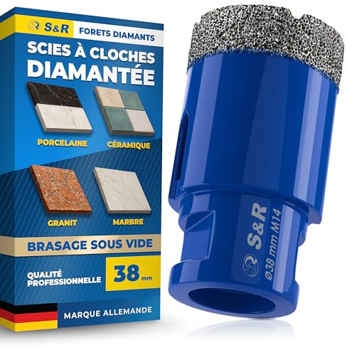 S&R Professional Diamant Fliesenbohrer 38 mm, Lochsäge für Fliesen M14 Gewinde, Diamant Bohrer Fliesen, Vakuum Gelötete Bohrkrone Winkelschleifer für Keramik, Feinsteinzeug, Granit, Marmor, Porzellan