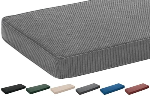 moismk Bankauflage Sitzkissen 5 cm dick, Waschbar & rutschfest - 120x40 100x40 150x50 160x40 80x40 cm - Aus Cord für Bank, Fensterbank, Gartenmöbel und Terrasse(Grau,70x50cm x5cm Thick)