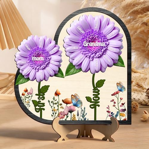 SHKINETARRY Placa de madera personalizada Primero mamá, ahora abuela, cartel de madera personalizado El jardín de la abuela, regalo de cumpleaños, Navidad o Día de la Madre para la mamá o Nana