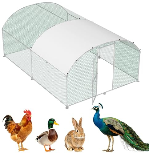 LZQ Hühnerstall Freilaufgehege 3x4m verzinktes Metall, Hühnergehege Kleintierstall Hühnerhaus mit Dach, Winterfest & Wetterfest, Kaninchen Gehege, Entenstall, Outdoor Haustier Käfig kleintiergehege