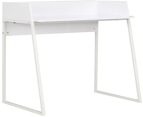 SooIarix White Computer Desk 90x60x88 cm, Engineered Wood Small Desk with U-Shape Steel Legs, Elevated Backboard for Home Office, Study, and Workstation Use