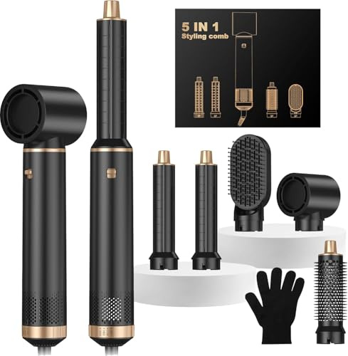 MogaWave Pro Hairstyler 5 in 1 Air styler 1000W Haartrockner für Schnelltrocknend, Multi Haarstyler mit Rundbürstenföhn Warmluftbürste Föhnbürste Automatischer Luft-Lockenstab, Volumenbürste