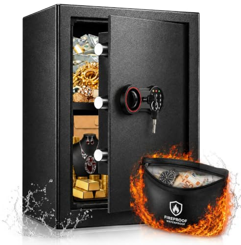 65L Elektronischer Feuerfester Tresor für Zuhause, Möbeltresor mit Alarmanlage und Herausnehmbares Regal, Digitaler Schranktresor für Zuhause Schmuck Bargeld Medikamente Dokumente