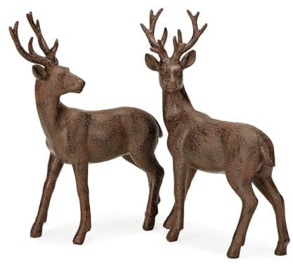 Loberon Hirsch 2er Set Cagny, handbemalt, naturnahe Skulptur, Weihnachtsfiguren, Weihnachtsdekoration, Weihnachten, Polyresin, antikbraun