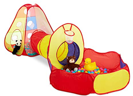 Relaxdays Piscina con Tunnel e 100 Palline, Indoor & Outdoor, Da 3 Anni In Su, Tenda Giocattolo per Bambini, Colorata