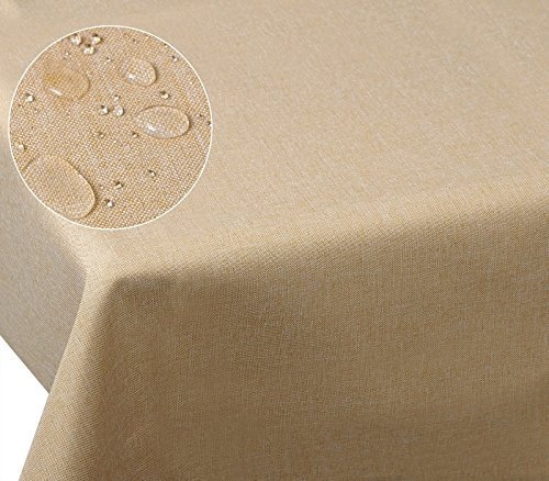 Laneetal Tischdecke Leinendecke Leinenoptik Wasserabweisend Lotuseffekt Tischtuch Fleckschutz pflegeleicht abwaschbar schmutzabweisend Eckig 130x220 cm Sand