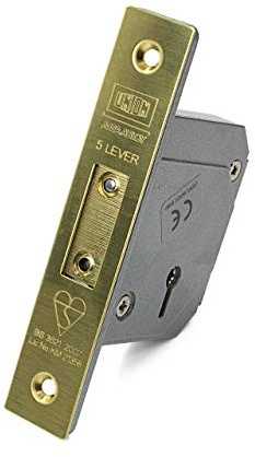 Union/Chubb 3G114E - 5 Lever Deadlock - BS3621:2007-67mm Case - Polished Brass - Heavy Duty Deadlock - Supplied with 3 Extra Keys Free of Charge Worth Over £14.40