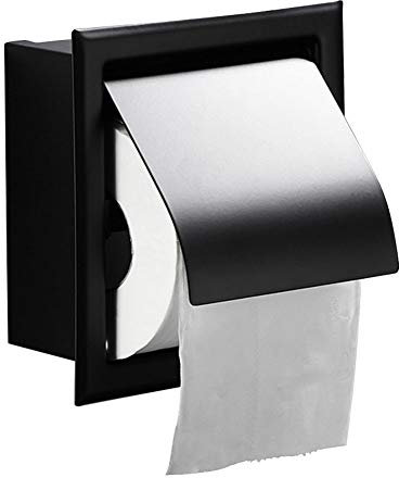 AmandaJ Support de papier toilette en acier inoxydable noir mat, encastré, fixation murale, pour salle de bain
