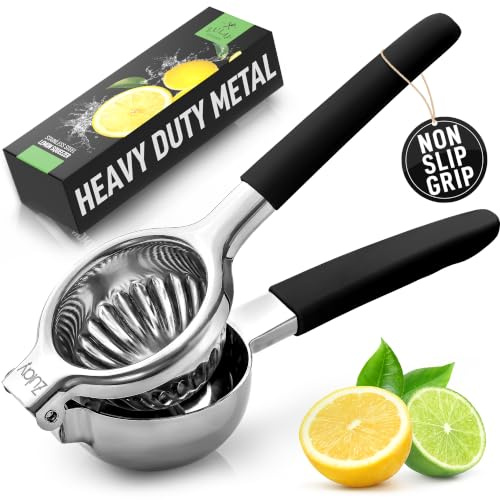 Zulay Kitchen Lemon Squeezers Stainless Steel with Premium Quality Heavy Duty Solid Metal Squeezer Bowl - Large Manual Citrus Press Juicer and Lime Squeezer - Black