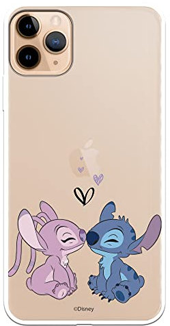 LA CASA DE LAS CARCASAS Official Lilo & Stitch iPhone 11 Pro MAX Case - Angel & Stitch Kiss to Protect Your Mobile Phone - Flexible Silicone Case with Official Disney License Clear