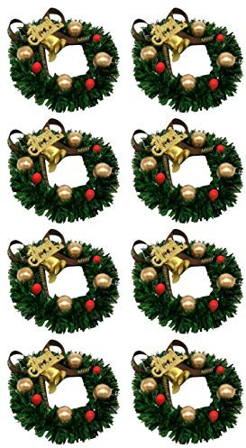 VOSAREA 8Pcs Weihnachten Votiv Kerzenhalter Ringe mit Jingle Bell Beeren Mini Kerzenringe Kränze für Weihnachten Säule Kerzenhalter Urlaub Abendessen Tisch Herzstück Dekor 6Cm
