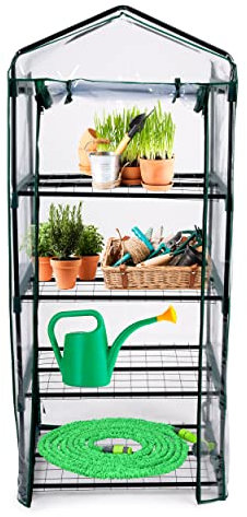 Kinzo Invernadero de jardín de 4 Niveles, 69 x 49 x 160 cm, Transparente con Detalles Verdes