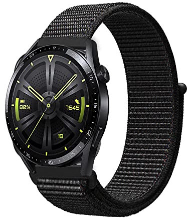 Niboow 22mm Cinturino per Huawei Watch GT 5 46mm/GT 5 Pro 46mm/GT 4 46mm/GT 3 Pro 46mm/GT 3 46mm/GT Runner/GT 2 46mm/GT Classic, Nylon Cinturino per Huawei Watch 4 Pro/Watch 4/Watch Buds - Nero