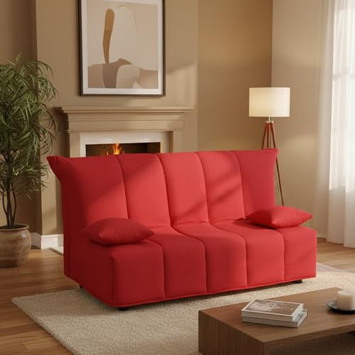 Talamo Italia - 2-Sitzer Schlafsofa Alisee, Wohnzimmersofa mit Trolley-Öffnung aus gepolstertem Stoff, Kissen inklusive, 100 % Made in Italy, 125 x 90 x 85 cm, Rot