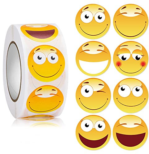 CHUANGOU Orangext 500pcs / Rolle Smiley Aufkleber Rollen Aufkleber Glückliches Gesicht Smiley Aufkleber gelbe Smiley-Aufkleber, 2,5 cm / 1 Zoll