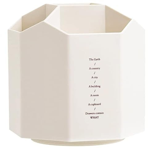 AhfuLife Rotating Pencil Pot for Desk, Makeup Brush Holder with 5 Compartments Brush Pot, Decorative Stationery Storage Boxes for Home and Office