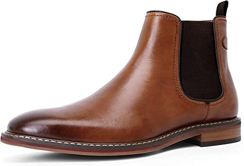 DESAI Bottines Chelsea Homme Élastiques Détente Confort Chaussures Cuir Classique Bottes pour Réunion Travail, Marron, 47 EU