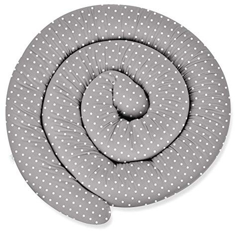 XXL 300 cm Bettschlange für Allergiker Bettkissen Stillkissen Bettrolle Zierkissen Bettumrandung Schlange Handmade 100% Baumwolle ekmTRADE (13 – Grau – Weiße Punkte, 300 cm)