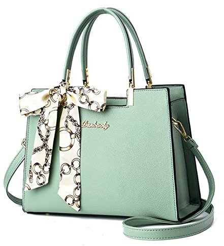 FANDARE Damen Handtasche Große Henkeltaschen Elegante Schultertasche Umhängetaschen PU-Leder Tote Beutel mit Quaste für Arbeit Schule Shopper Reise Grün