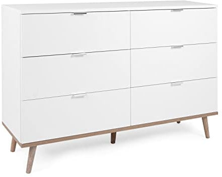 Homestyle4u 2032 Kommode Sideboard Eiche Matt Weiß Holz Massiv Schrank Mit Schubladen Highboard Anrichte
