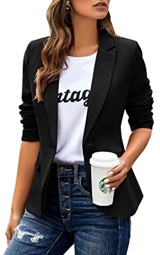 Blazer Jackets for Women,Women Solid Open Front Pockets Formal Suit Long Sleeve Blouse Coat Fall Tops Black