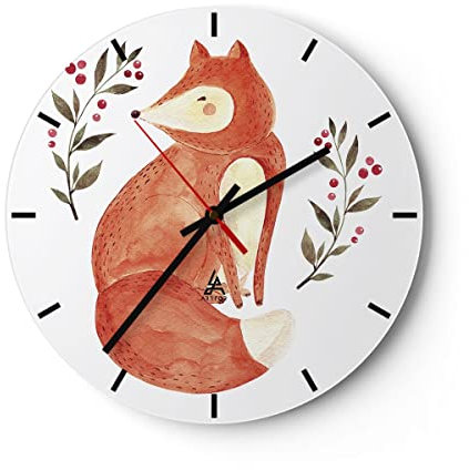 Modern Wanduhr Nov Illustration Fuchs 30x30cm Rund Klein Wand Uhr Glas Analog Zimmeruhren Küche Büro Wohnzimmer Glasuhr Wall Clock Dekoration Design Wanddekoration Küchenuhr C3AR30x30-4862