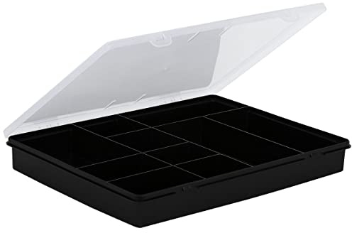 Wham 5.01 10 Division 38cm Plastic Craft DIY Tool Storage Organiser Box Black Clear Lid