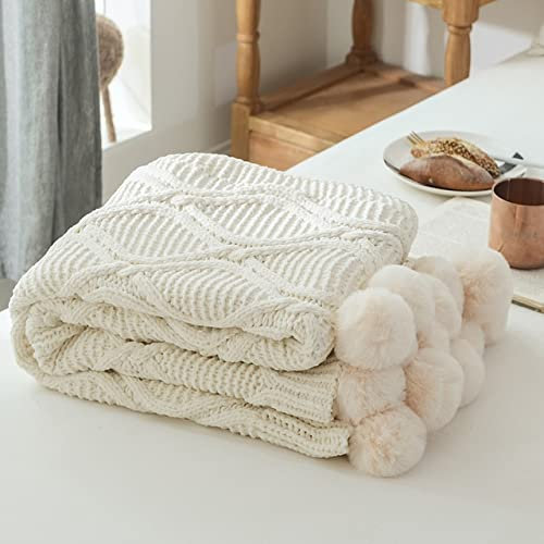 LEEYOX Decke, schicke Strickdecke mit Kugeln, Chenille-Häkelarbeit, warme Tagesdecke, rosa Überwurfdecken für Bettsofa