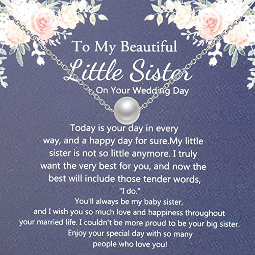 MYSOMY Schwestern-Geschenk von Schwester, Perlenkette mit Aufschrift To My Little Sister on Your Wedding Day, Geschenk für Lil Sis, von Big Sister, Edelstahl