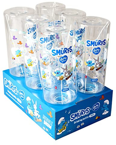 Smurfs duvoplus, Wasserspender mit Schlümpfen, Flasche mit schlümpflichem Design, geeignet für Nagetiere, tropfsicher Dank Doppelkugel, Aufhängering, aus Kunststoff