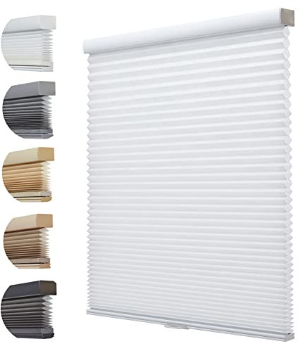 Persilux Waben-Jalousien für Fenster, schnurlose, zelluläre Farbtöne, Lichtfilterung, 3,8 cm, Zellraumverdunkelung für Zuhause, Sonnenweiß, 86,4 cm B x 121,9 cm H