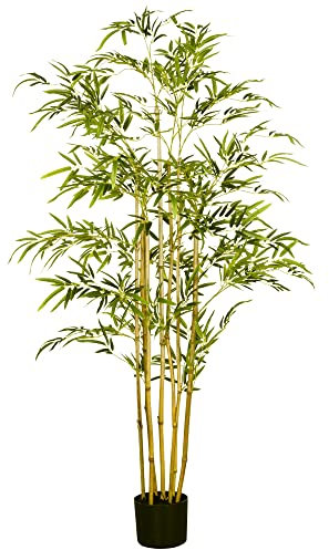 HOMCOM Bambù in Vaso Artificiale Alto 150cm, Pianta Finta Decorativa per Interno, Verde