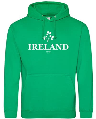 Irland Hoodie Herren Rugby Hoody Top Irish Shamrock Clover Nations Supporter, Grün - Irish Green, L