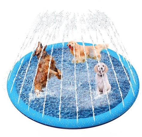 YAUNGEL Piscine pour Chiens, 170cm/67in, 0.55cm Épaississant Tapis de Jeu d'eau pour Chiens avec Éclaboussures et Antidérapant, Jouet de Jardin Portable Durable et Pliable, Bleu
