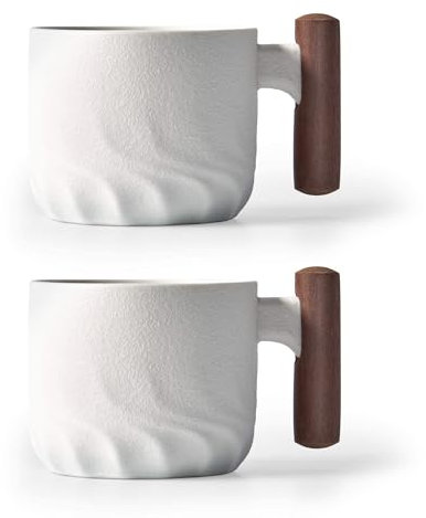 BlogBlog Ceramic Espresso Cups with Wooden Handle Espresso Shot Cups Ceramic Tea Cups Porcelain Demitessa Cups for Coffee or Tea, 3oz (white, 2)