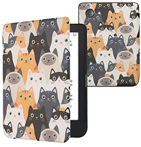 kwmobile Klapphülle kompatibel mit Kobo Clara 2E / Tolino Shine 4 Hülle - eReader Case - Katzen Orange Schwarz Weiß
