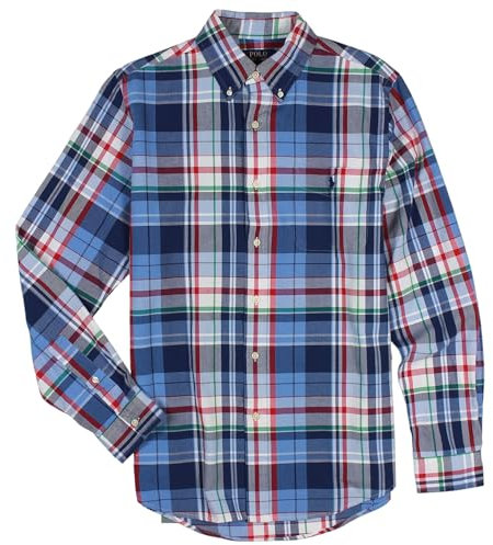POLO RALPH LAUREN Men's Long Sleeve Classic Oxford Shirt (Blue Red Multi 001, Medium), Blue/Red Multi, Medium