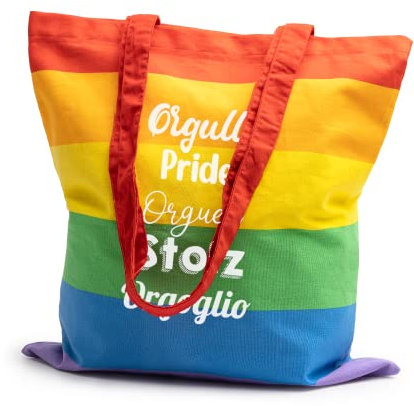 rainUP LGTBI Tote Bag Gay Pride Flagge, umweltfreundlich, 100 % natürliche Baumwolle, wiederverwendbar und robust, ideal für Einkaufen, Strand, Taschen für den täglichen Gebrauch – lange Größe 70 cm –