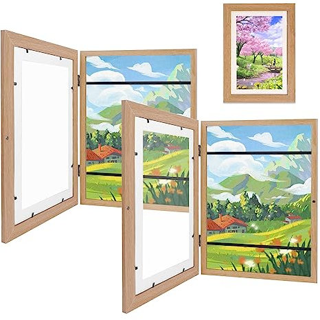 RoserRose 2 Stück Bilderrahmen Kinderzeichnungen,Kunstfotorahmen für Kinder,Rahmen für Kinderzeichnungen,A4 aufklappbar kunstfoto rahmen für kinderzeichnungen,befüllbar bilderrahmen zum öffnen (Wood)
