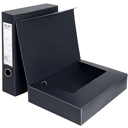 YAWOIRG Box Files A4,2 Pack Plastic A4 Archive Box File,65mm Spine,Ring Pull and Catch, A4 Filing Document Box File Organiser for Office,School(Black)