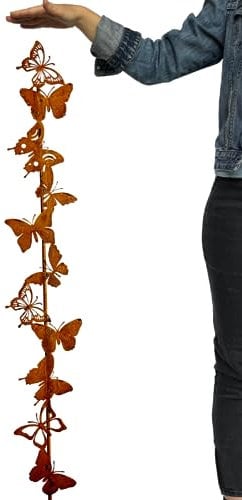 Terma Gartenstecker Set Rost Rankstab Schmetterling XXL Gartenfigur groß, Metallfigur Garten Tiere Figuren für den Garten rostdeko Figur Tiere aus rost deko Metall Rankgitter