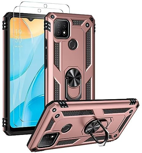 FMPCUON Funda para Xiaomi Redmi Note 9 Pro/Redmi Note 9S Carcasa, 2 Pack Cristal Templado, Protección Cámara con 360 Anillo Soporte PC y Silicona TPU Case - Oro Rosa