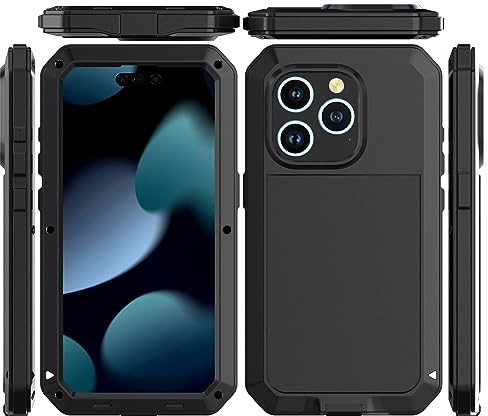 Amulent Case For iPhone 15 Pro Max Metal Case Black Heavy Duty Gorilla Cover High Impact Shockproof Tough Protective Armor Defender Comfortable and Durable Mobile Phone Cover For iPhone 15 Pro Max