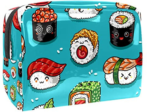 Trousse à maquillage mignonne kawaii japonaise à motif sushi pour femme, trousse de toilette de voyage, grande trousse de maquillage en PVC, pratique avec fermeture éclair, multicolore,